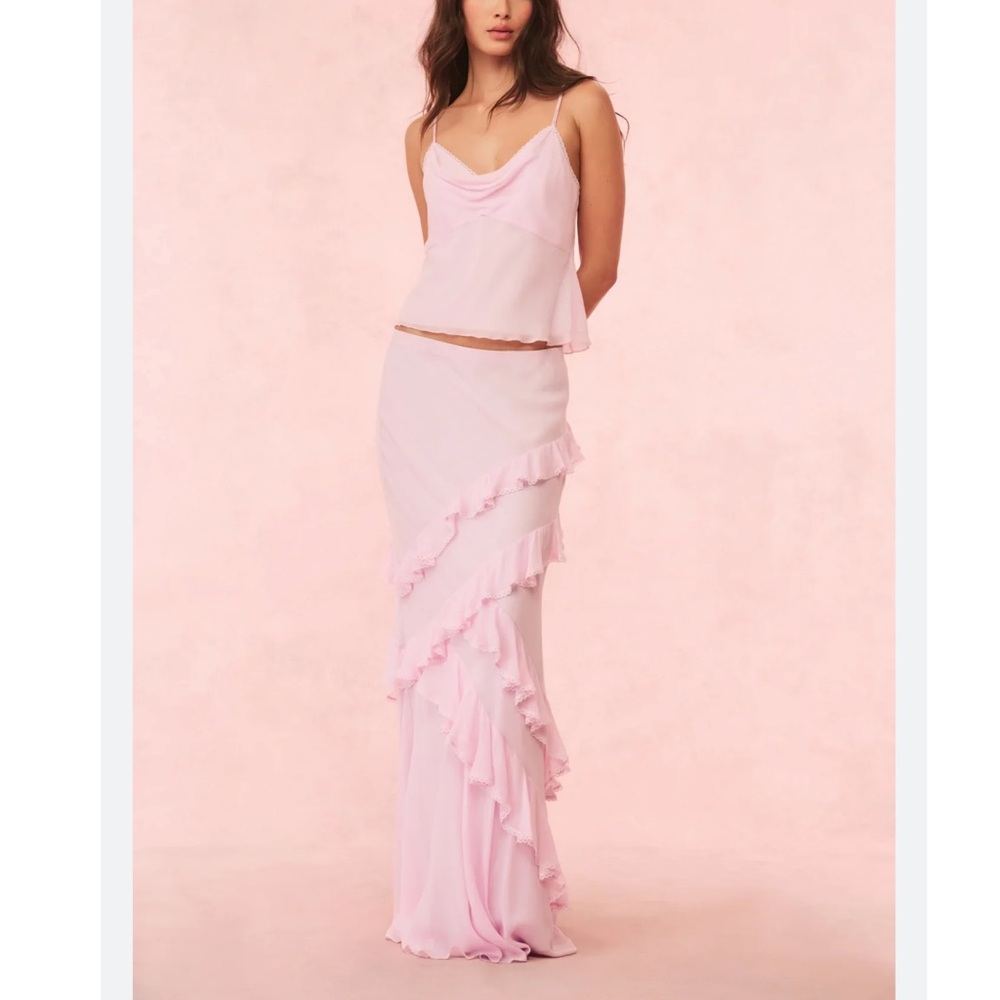 LoveShackFancy Set Mitnessa Asymmetric Ruffle Maxi Skirt and Top - Picture 2 of 4